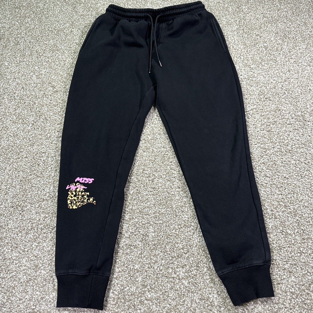 Mr Eat Well Women Medium Black Animal print drawstring sweatpants joggers BB